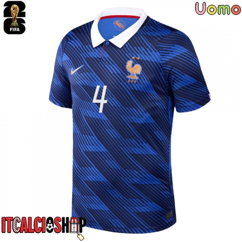 Francia Dayot Upamecano #4 Prima Maglia Mondiali 2026 Manica Corta